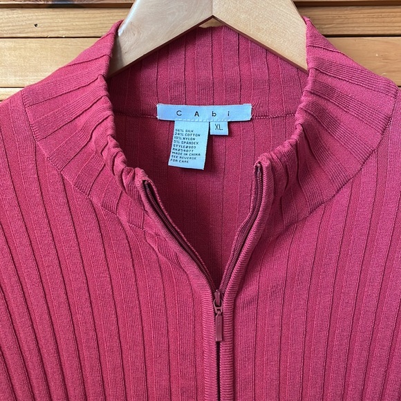 CAbi full front zip cardigan, long sleeve jersey knit top in lovely deep rose,XL - Picture 2 of 11